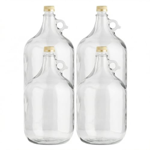 lilawelt24 4 x 5L Glasballon (Gallone) mit Rundgriff & Schraubverschluss - Glasflasche mit Henkel für Wein, Gärung & Saft