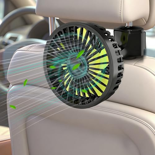 Qidoe Ventilador para Coche 12V USB para Asiento Trasero con 3 Modos de Viento Fuerte y Rotación 360°, Mini Ventilador Potente y Silencioso de 5 Aspas para Coches, SUV, Autocaravanas, Camiones