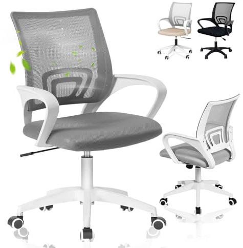 EveryKip Original® Silla Escritorio Ergonomica Ajustable con Apoyo Lumbar| Ruedas Anti-Arañazos 360° | Silla Juvenil Transpirable (Gris)