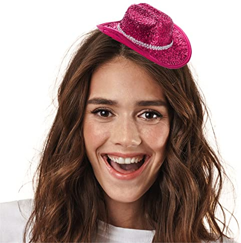 Mini-Cowgirl-Hut, glitzernd, Fascinator-Stil, Miniatur-Cowboy-Hüte, perfekt für Junggesellinnenabschiede und Kostüme, Rosa, 3 Stück