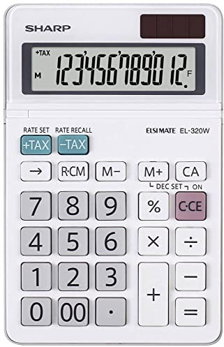 Sharp EL320WB Tischrechner Basic weiß – Taschenrechner (Büro, Taschenrechner, 12-stellig, Anzeige neigbar, Akku/Solar, weiß)