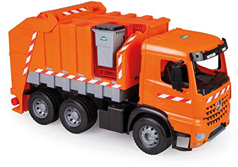 Lena 02168 02168EC Mercedes-Benz Sturdy Giant Arocs, Giga Garbage Approx. 74 cm, Orange-Silver, XXL Truck with 2 Refuse Bins, for Children from 3 Years, Single