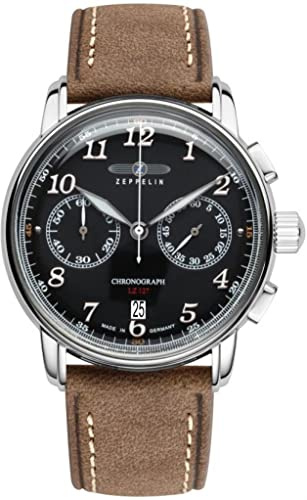Zeppelin 8678-2 Quartz Chronograph Watch Herren Uhr analog Quarzwerk mit Leder Armband 8678-2