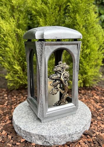 Grablaterne Grablampe mit Motiv Grablicht 27 cm H. Grableuchte incl.Kerze