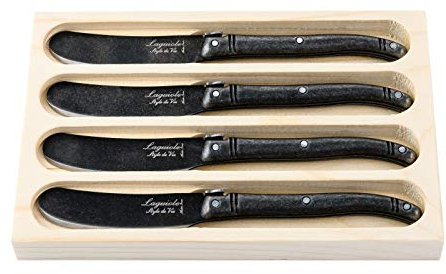 Laguiole Style de Vie Coltello da burro Premium Line, 4 pezzi, Stonewash, nero