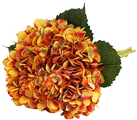 Tifuly künstliche Hortensie-Blume, 5 PCS realistische einzelne Lange Stamm-Silk Hydrangea-Blumensträuße für Hochzeit, Haus, Hotel, Parteidekoration, Blumengesteck(Vintage Orange)