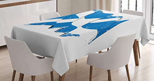 ABAKUHAUS Blumen Tischdecke, Gelbe Dahlien Drucken, Für den Außenbereich Geeignet Waschbar Farbfest Klare Farben Schmutzabweisend, 140x240cm, Blassblau Gelb