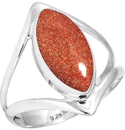 Jeweloporium Bague en argent sterling 925 avec pierre marron et or, taille 60,5, pour femme, bijou artisanal avec pierre marquise