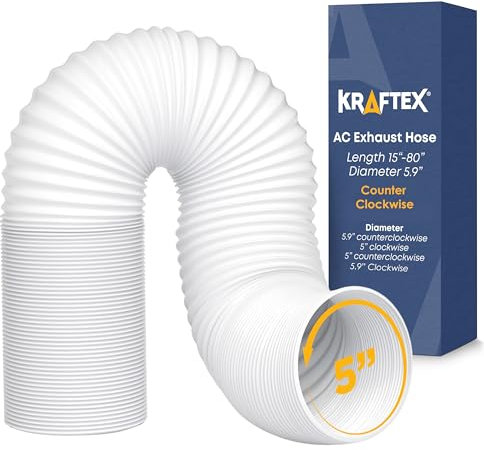 Kraftex Klimagerät Schlauch Tragbarer Abluftentlüfter mit 5 Zoll Durchmesser, Anti-Rechtsgewinde & Länge bis zu 80 Zoll Kompatibel mit LG, Delonghi und anderen tragbaren Klimaanlagen, um Energie zu