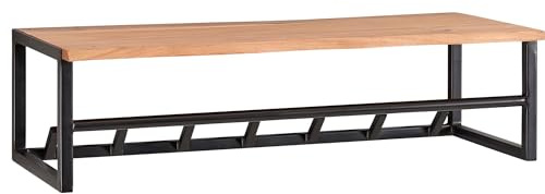 FineBuy Wandgarderobe 80x33x22 cm Akazie Massivholz mit Hutablage | Garderobenpaneel Industrial mit Hakenleiste, Ablage für Hüte und Taschen, Garderobenleiste aus Echtholz mit Baumkante