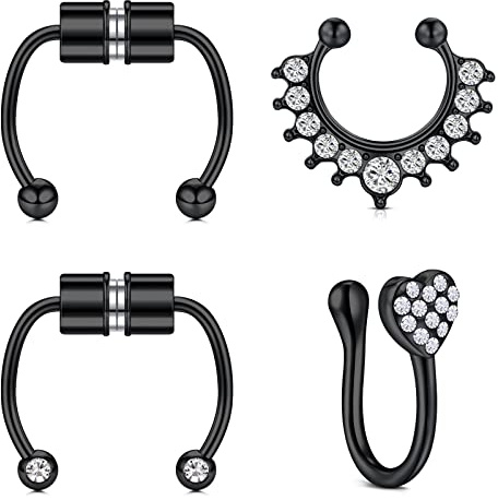 AceFun Fake Nose Ring gefälschter Septum Faux Nasenring Septum Hufeisenförmiger falscher Nasen schwarzer Clip auf Nasenringen für Damen und Herren