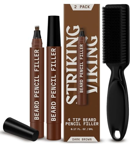 Striking Viking Beard Pencil - Dark Brown, 2 Pack - Temporary Beard Dye - Waterproof Sweatproof Long Wear Beard Pen for Touchups & Gap Contouring - Enhances Facial Hair