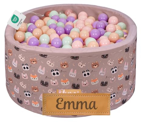 Flumi Personalisierte Bällebad Baby ab 1 Jahr - Bällepool Kinder 90x40cm mit 200 Bällebad Bälle ∅ 7cm in EU hergestellt - Oeko-TEX und CE-Zertifiziert - (Beige/Bärchen)