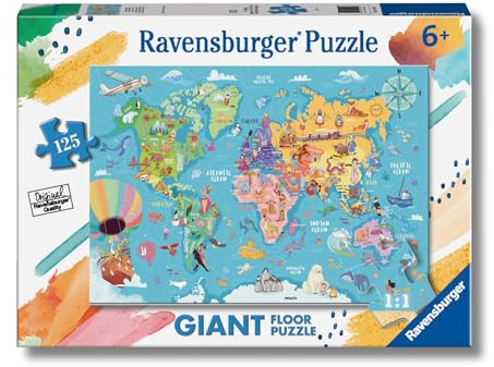 Ravensburger - Puzzle Weltkarte, Kollektion 125 Giant Boden, 125 Teile, Empfohlenes Alter 6+ Jahre