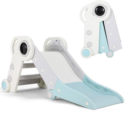 Kinderrutsche, Kinder Rutsche Indoor & Outdoor, Kinder Fun-Slide, Gartenrutsche, Kleinkinderrutsche, Baby Rutsche ab 1-3 Jahre, Doppelt Klappbare, Astronautenform, Grüngrau