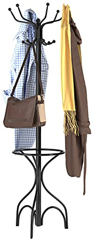 Multigot Metal Coat Rack, 12 Hooks Hallway Clothes Stand, Entryway Freestanding Scarf Hat Display Organizer for Home Dormitory Office (With Umbrella Holder)