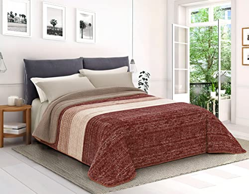 Tata Home Trapunta Coperta Piumone Invernale Caldissimo imbottito 570 gr/mq in Pile Vellutato 3D e Agnellato Sherpa Letto Piazza e Mezza Francese 210x260 cm Made in Italy Colore Marrone Beige