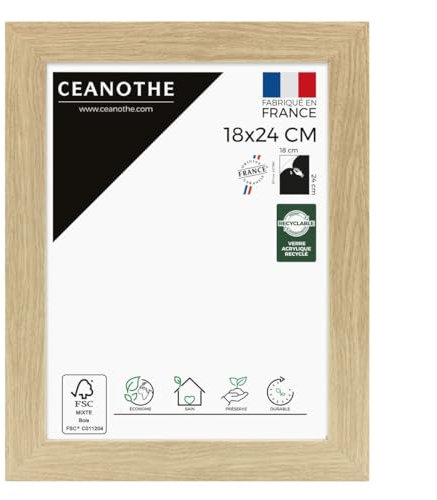 Ceanothe Cadre Photo 18x24 cm en Bois Brut Convient au A5 de la Collection Design Eternel Verre acrylique Incassable - Fabriqué en France