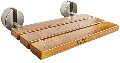 20 Inch Teak Folding Shower Bench Wall Mounted,Fold Down Shower Seat for Shower Space, Home Care Folding Teak Wood Seat for Shower, Elderly, Adults, Pregnants,Stainless Steel Frame Maximum Load 440lb