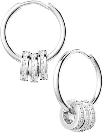 THIORA Creolen Damen Edelstahl 18 mm Zirkonia Charms | Funkelnde Charm-Creolen | 18 mm Durchmesser | wasserfest & nickelfrei | Geschenkbox