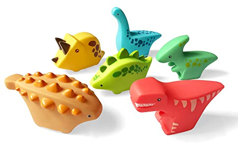Giocattoli da bagno dinosauro senza fori-6PCS,Giocattoli da bagno morbidi per bambini, giocattoli da bagno Dinosauro di apprendimento della vasca da bagno e giocattoli da bagno per i bambini.