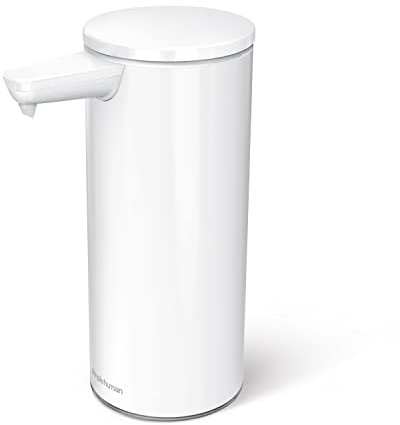 simplehuman ST1078 Dispensador automático de jabón líquido de Movimiento Manual de 266 ml, Recargable, dispensador Variable, válvula antigoteo, Impermeable IP67, Acero Blanco