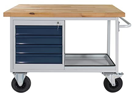 ADB Tischwagen Etagenwagen Eko 3 SL 1 Ablageboden B1300xT600xH827mm RAL7035/7016 bis 500kg belastbar fahrbar mit Rollen Transportwagen Materialwagen hergestellt in der EU