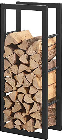 [en.casa] Kaminholzregal Täby Brennholzregal innen außen Metall 40 x 25 x 100 cm Holzunterstand Stapelhilfe für Feuerholz Holzlager Kaminholzständer Schwarz