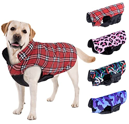 CuteBone hund vinterrock kallt väder kappa vindtät hundjacka vändbar hundväst tjockt vadderat foder husdjurskläder för små medelstora hundar med hål för koppel GMF01S GMF01S GMF01S