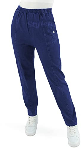 URBAN STITCH Womens Jeans Dark Blue Ladies Stretch Trousers High Waist Rise Elasticated Pull On Straight Leg Denim Soft Pants Plus Size Casual Wear (20, Indigo)