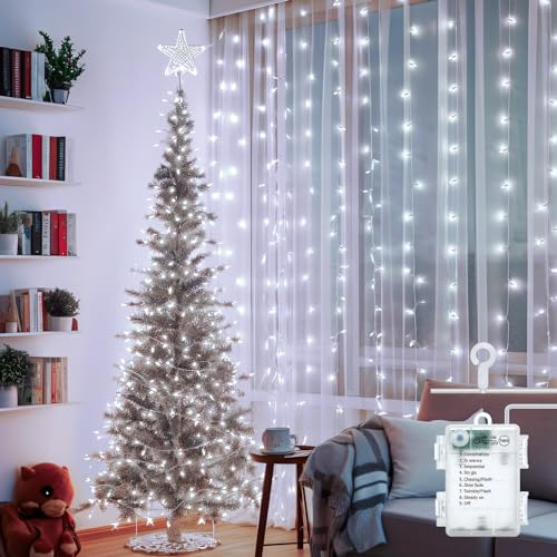 Aigostar Weihnachtsvorhang, 3 m x 3 m, 8 Modi, Lichterkette mit Fernbedienung, 300 LEDs, Timer, wasserdicht, für Innen- und Außenbereich, Dekoration, Party