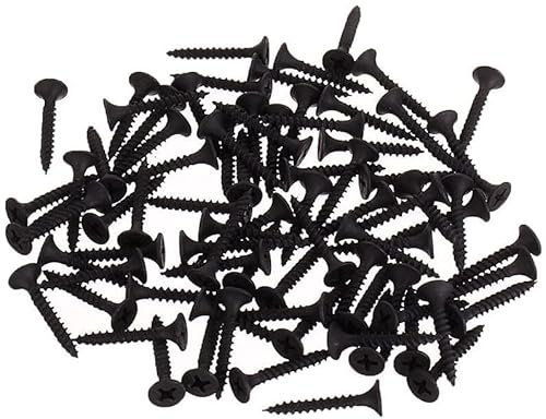 BAtlam 580 Stück M3,5 * 25 mm Kreuz Schwarzer vertiefter Flacher Kopf Selbstschneidender Trockenbau Metrisches Gewinde Holzschraube Nagelbolzen