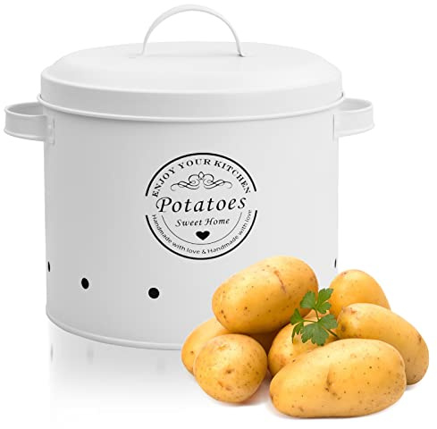 Fangehong 1 Pcs Kartoffel, Zwiebel, Knoblauch Aufbewahrung, kartoffelaufbewarung, Metal Aufbewahrungsboxen Küche, Gemüse Vorratsdose mit Deckel (Kartoffel Weiß)