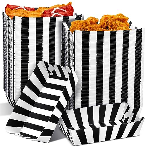 Yaomiao 100 Pcs Striped Paper Food Trays Carnival Paper Boats for Food Nacho Hot Dog Disposable Plates Disposable Serving Trays for Carnivals Fairs Festivals Picnics(Black)