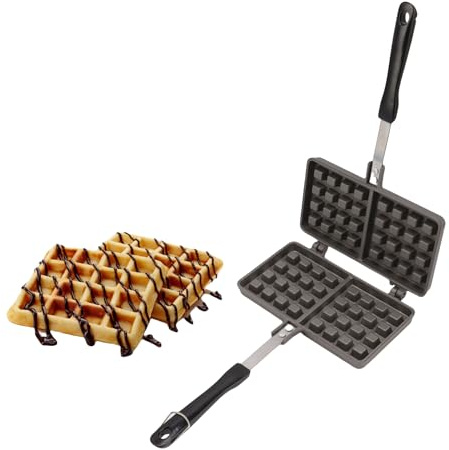 Topyond Dual Head Die-Cast Aluminium Waffle Maker, Non-Stick Mini Waffle Maker with Stay Cool Handle and Leak Free Closing Latch