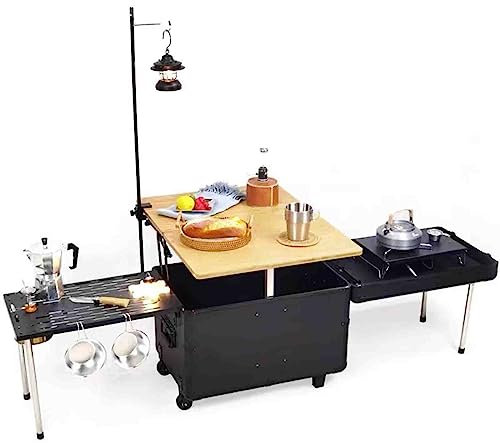 PRUJOY 55 Liter Mobile Outdoor-Küche, Auto, Campingbox, Picknick-Aufbewahrung, zusammenklappbarer Teetisch, Erweiterungskombination, Kochstation