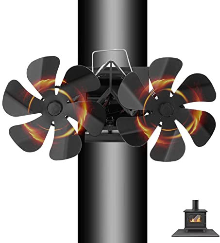 BagLEv Ventilador de chimenea de doble cabeza de 12 aspas para horno montado en la pared, funcionamiento sin alimentación, ventilador de quemador de leña para tubería de chimenea, estufa de leña