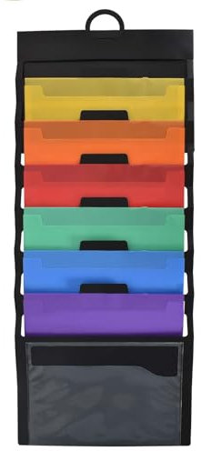 Colexy Zeitschriften Wandhalter mit 6 Taschen, Hängeorganizer Ordner, Chart Ordnungsmappe zum Aufhängen, Wandbehang Datei Organizer, Organisation für Büro Bill Einreichung, Schule Schüler Papiere