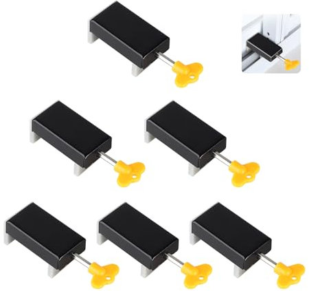 SUPAWAY 6 Pezzi Chiusura Finestra Scorrevole Regolabile Serratura Finestra Scorrevole Serratura di Sicurezza per Bambini con Chiave Finestra Scorrevole Stop Nero