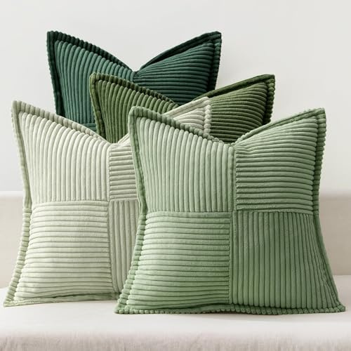 MIULEE 4er Set Kissenbezug 50×50cm Kordsamt Biese Patchwork Grüne Serie | Weich Dekorativ Modern Vielseitig Pflegeleicht Langlebig Für Sofa Wohnzimmer Schlafzimmer Gästezimmer Und Balkon
