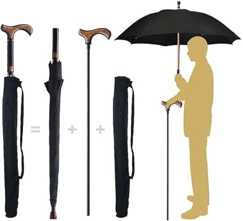 Lynkaye Gehstock-Regenschirm mit automatischer Öffnung, 2-in-1-Regenschirm, robuster Rahmen, leicht, winddicht