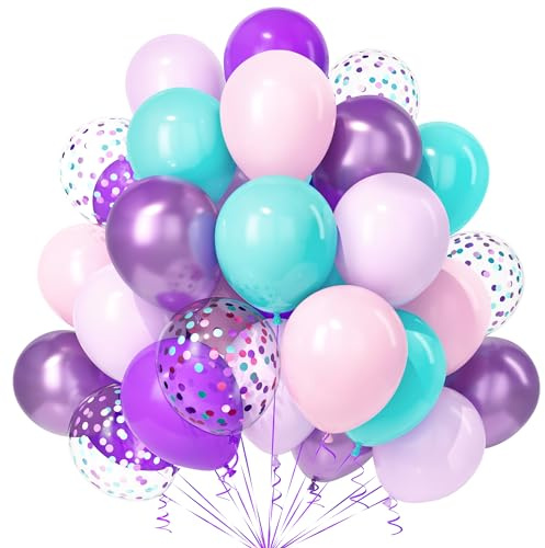 Teselife Ballons Sirène, 30Pièces Rose Bleu Violet Confettis Ballon Hélium Fille Femmes Enfant Anniversaire Mariage Valentin Proposition Graduation Douche Nuptiale Mascarade Thème Marin Nautique Déco