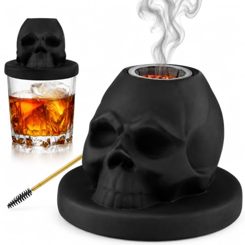 Cocktail Smoker Kit, Totenkopfförmige Keramik Whiskey Smoker Kit, Whiskey Smoker Infuser Kit für Whiskey Wein Getränke Bourbon Old Fashioned Smoker Kit mit Smoke Infuser für Vater Ehemann Freunde