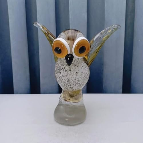 DECRZPB Glasfigur Eule handgefertigt geblasenes Tier Briefbeschwerer aus Kristallglas Glasurkunst für Tischdekoration Heimdekoration