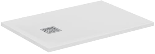 Ideal Standard - Ultra Flat S+, ultratunn, rektangulär duschkar i harts, stenutseende, 100 x 70 cm, Ideal Solid, avlopp på kortsidan, vit