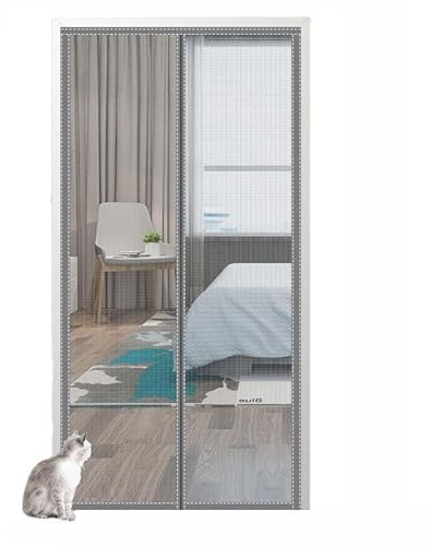 Custom Sizes Fly Screen Door, Insects Protection Door with Self Sealing Magnets for French Doors/Sliding Glass Doors/Patio Doors, Anti-Tearing Reinforced Fiberglass Insect Fly Mesh Curtain (Gray)