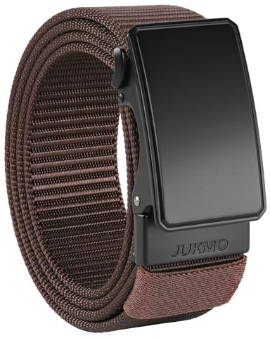 JUKMO Automatik Gürtel Herren, 3,8cm Nylon Ratsche Freizeit für Jeans | Schiebeschließe, ohne Löcher, zuschnittbar zum Anpassen, Geschenkbox