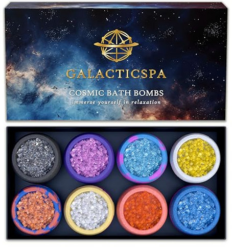 Galacticspa Cosmic Crystal Bath Bombs / 8 x 60g Handmade Bubble Bath Gift Set/Epsom Bath Salt/Vegan & Cruelty-Free/Luxury Spa Gift for Men, Women and Kids