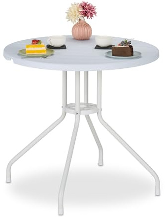 Relaxdays Gartentisch runder Balkontisch, H x D: 74 x 80 cm, weiß | Outdoor Esstisch