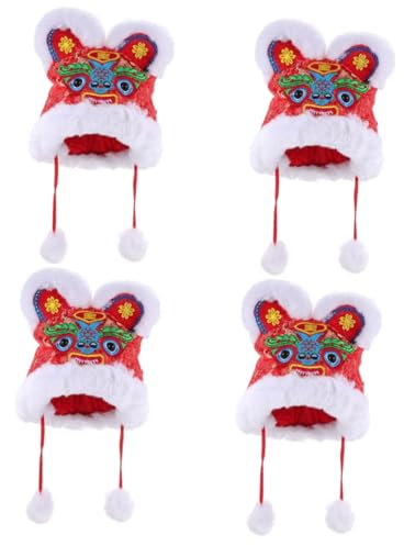 ibasenice 4 Pièces chapeau de tigre chapeau pour enfants enfant année tigre de laine casquette festival du nouvel an chinois enfant nouvel an Brocart rouge